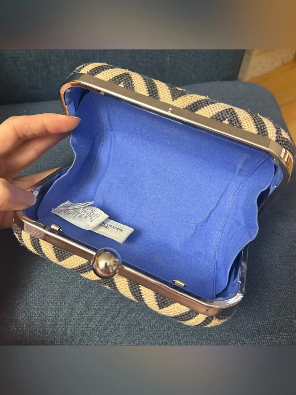 Ann Taylor LOFT Chevron Weave Box Clutch – Black & White Minaudière